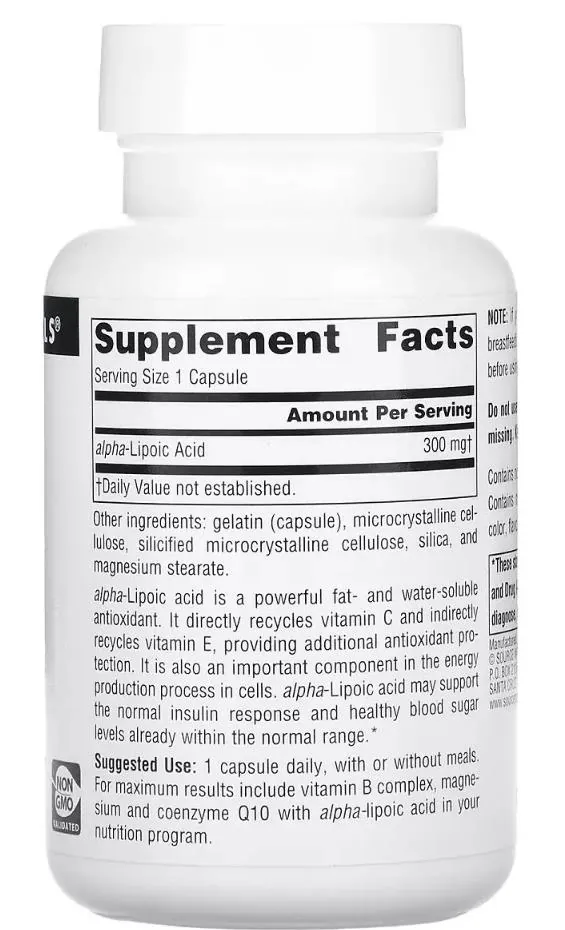 Альфа-ліпоєва кислота Source Naturals Alpha Lipoic Acid 300 мг, 60 капсул