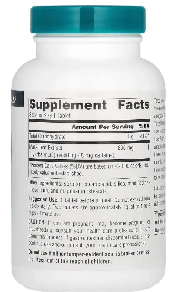 Падуб Парагвайський (Єрба мате) Source Naturals Yerba Mate 600 мг, 90 таблеток