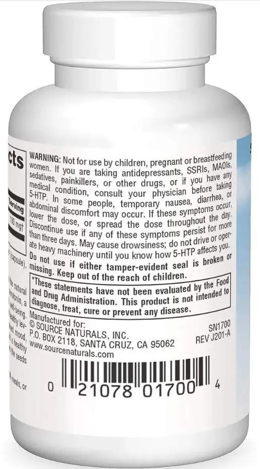 5-гідрокситриптофан Source Naturals Serene Science 5-HTP 50 мг, 30 капсул