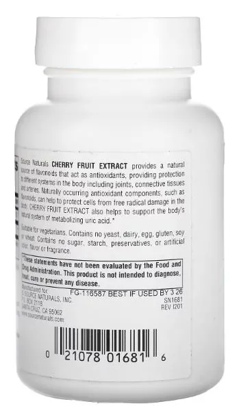 Вишні екстракт Source Naturals Cherry Fruit Extract 500 мг, 90 таблеток