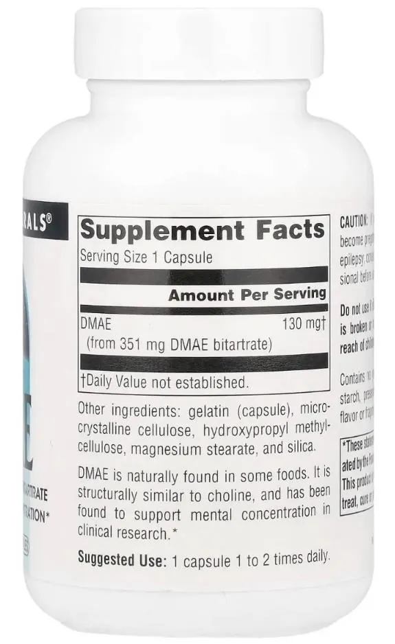 Диметиламіноетанол Source Naturals DMAE 351 мг, 100 капсул