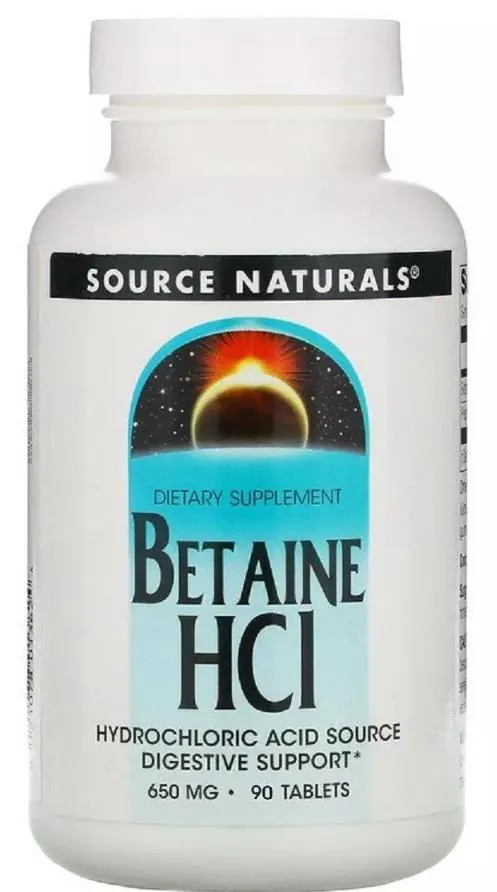 Бетаїн Source Naturals Betaine HCI 650 мг, 90 таблеток