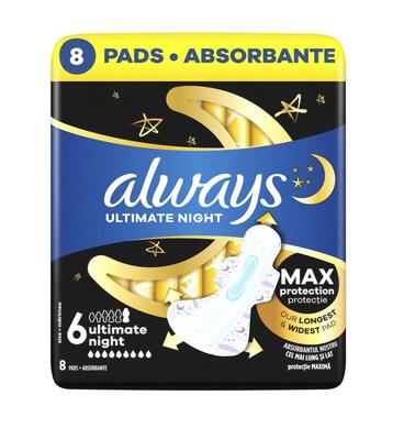 Прокладки гигиенические Always Ultimate Night, 9 капель, 6 размер, 8 шт