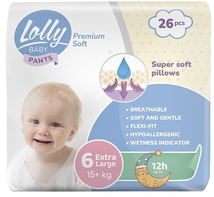 Подгузники-трусики Lolly Premium Soft Extra Large детские, размер 6, 15+ кг, 26 шт