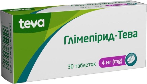 Глимепирид-Тева таблетки по 4 мг №30 (10х3)