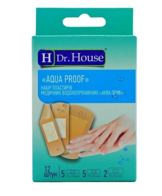 Набор пластырей медицинских Dr. House Aqua Proof водонепроницаемых, 12 штук