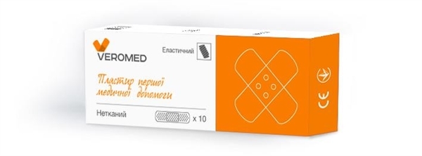 Пластырь бактерицидный Veromed первой медицинской помощи на нетканой основе 1,9 см х 7,2 см, 10 штук
