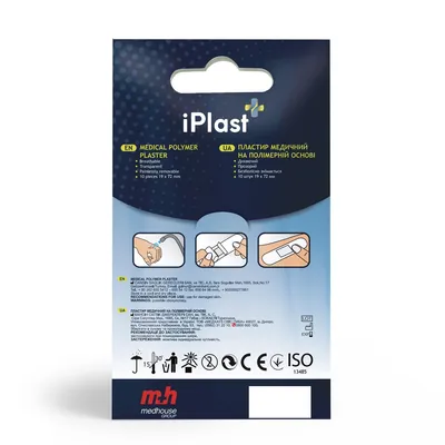 Пластир медичний iPlast бактерицидний на полімерній основі 19 мм х 72 мм, 10 штук