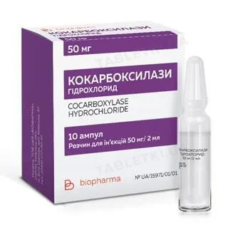 Кокарбоксилази гідрохлорид ліофілізат для р-ну д/ін. по 0.05 г №10 у флак. з р-ком