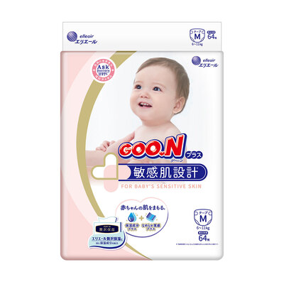 Подгузники Goo.N Plus детские на липучках, размер M, 6-11 кг, 64 шт