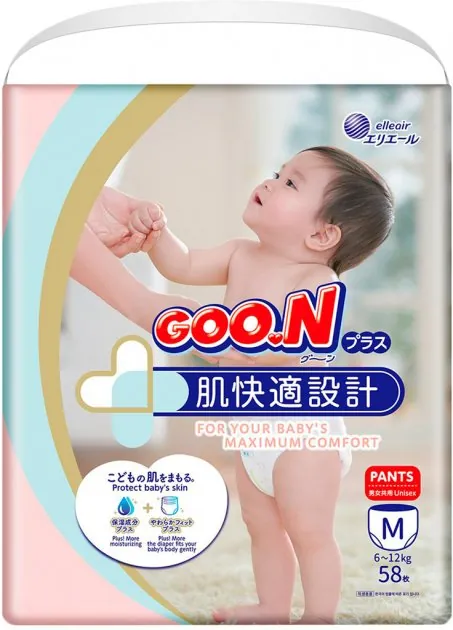 Підгузки-трусики Goo.N Plus розмір M, 6-12 кг, 58 шт
