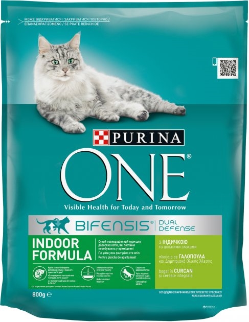 Корм сухой для кошек Purina One Indoor Formula Cat Turkey, 800 г