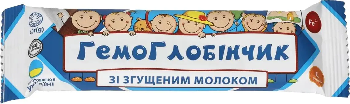 Батончик Гемоглобінчик зі згущеним молоком по 40 г у плівці