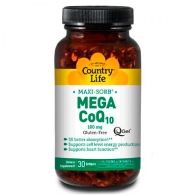 Коэнзим Q10 Country Life Mega CoQ10 100 мг, 30 мягких капсул