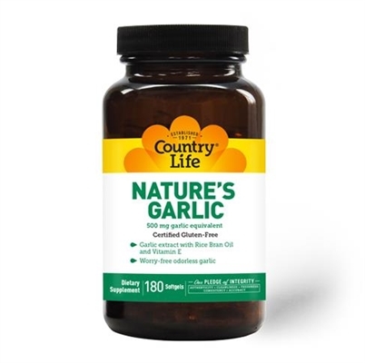 Чеснок Country Life Natures Garlic 500 мг, 180 мягких капсул