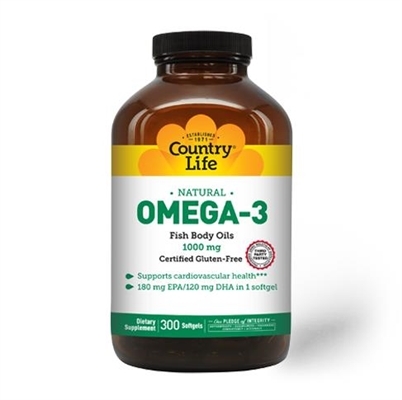 Омега-3 Country Life Omega-3 1000 мг, 300 мягких капсул