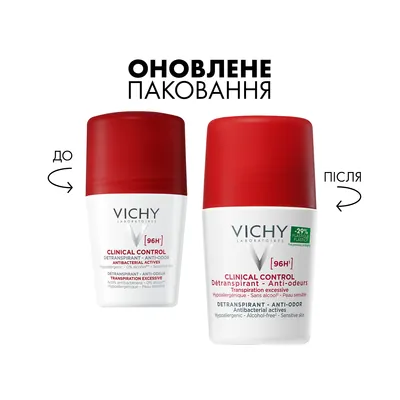 Дезодорант-антиперспірант кульковий Vichy 96h Clinical Control проти надмірного потовиділення та запаху, 50 мл