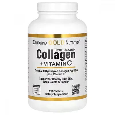 Колагенові пептиди та Вітамін С California Gold Nutrition Collagen Peptides + Vitamin C таблетки №250