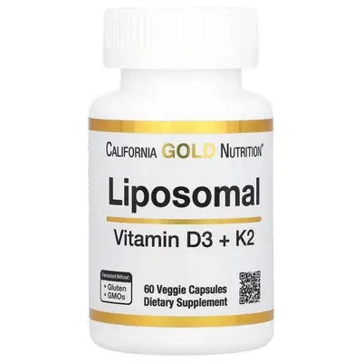 Вітамін Д3 та К2 ліпосомальний California Gold Nutrition Liposomal Vitamin D3 + K2 вег. капсули №60