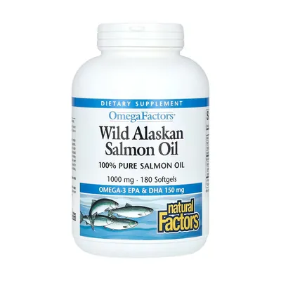 Олія дикого лосося з Аляски Natural Factors Wild Alaskan Salmon Oil with Omega-3 1000 мг, 180 гелевих капсул