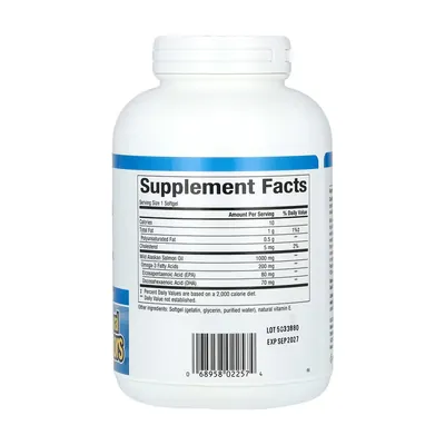 Олія дикого лосося з Аляски Natural Factors Wild Alaskan Salmon Oil with Omega-3 1000 мг, 180 гелевих капсул