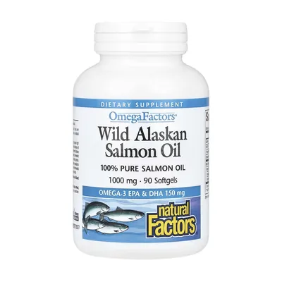 Олія дикого лосося з Аляски Natural Factors Wild Alaskan Salmon Oil with Omega-3 1000 мг, 90 гелевих капсул