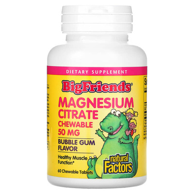 Магний цитрат Natural Factors Big Friends Magnesium Citrate 50 мг жевательная резинка, 60 жевательных таблеток