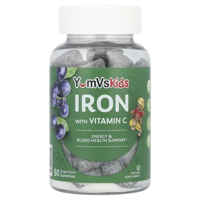 Залізо з вітаміном C YumVs Iron with Vitamin C Gummies зі смаком винограду, 60 жувальних мармеладок
