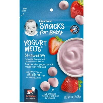 Снеки Gerber Yogurt melts из сублимированного йогурта с клубникой для детей с 8 месяцев, 28 г