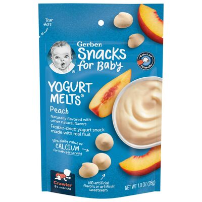 Снеки Gerber Yogurt melts из сублимированного йогурта с персиком для детей с 8 месяцев, 28 г