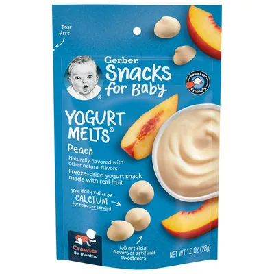 Снеки Gerber Yogurt melts з сублімованого йогурту з персиком для дітей з 8 місяців, 28 г
