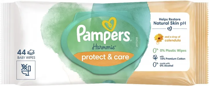 Серветки вологі Pampers Harmonie Protect and Care з календулою дитячі, 44 шт