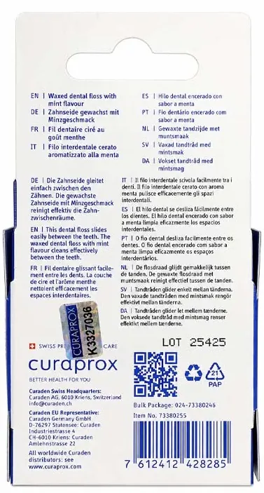 Зубна нитка Curaprox вощена з ароматом м'яти 50 м