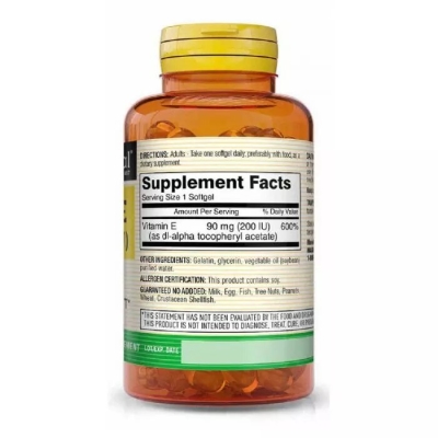 Витамин Е 90 мг Mason Natural Vitamin E 200IU, 100 гелевых капсул