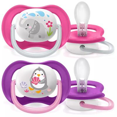 Пустушка силіконова Philips Avent Ultra Air Animal SCF080/12 ортодонтична, 6-18 місяців, 2 шт