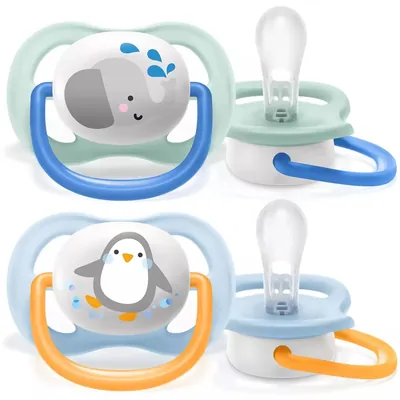 Пустушка силіконова Philips Avent Ultra Air Animal SCF080/11 ортодонтична, 0-6 місяців, 2 шт