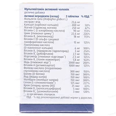 Мультивітамін актив для чоловіків Multivitamin active man таблетки №60