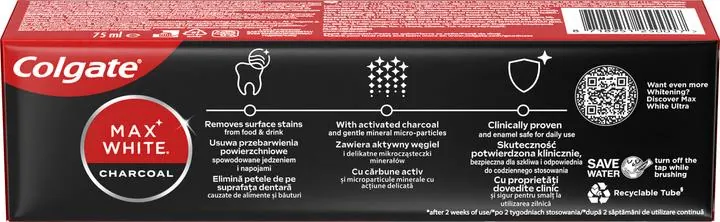 Зубна паста Colgate Max White Charcoal з деревним вугіллям, 75 мл