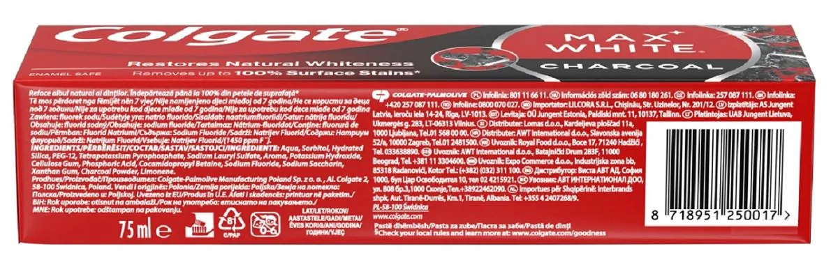 Зубна паста Colgate Max White Charcoal з деревним вугіллям, 75 мл