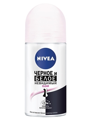 Дезодорант-антиперспірант кульковий Nivea Black & White Invisible Clear Чорне та Біле Невидимий Clear 48h (82240), 50 мл