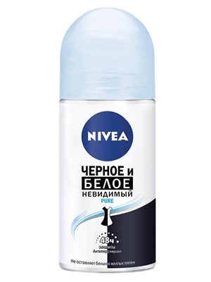 Дезодорант-антиперспірант кульковий Nivea Black & White Invisible Pure Чорне та Біле Невидимий Pure 48h (82234), 50 мл