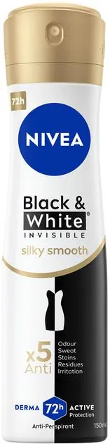 Дезодорант-антиперспірант спрей Nivea Black & White Invisible Silky Smooth Чорне та Біле Невидимий Гладкий шовк 72h (82282), 150 мл