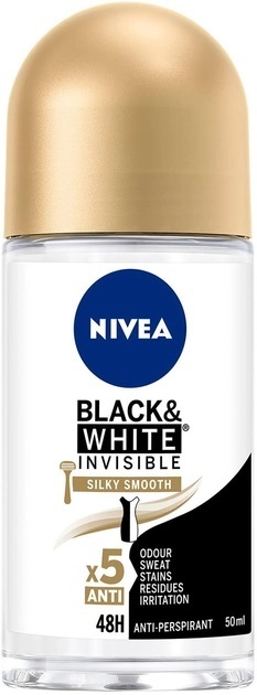Дезодорант-антиперспирант шариковый Nivea Black & White Invisible Silky Smooth Черное и Белое Невидимый Гладкий шелк 48h (83784), 50 мл