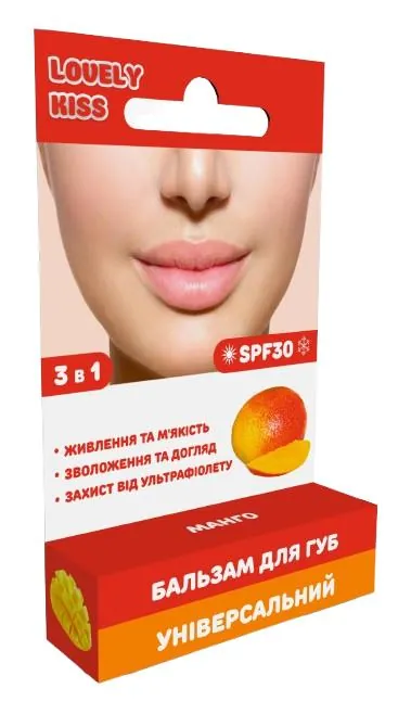 Бальзам для губ Lovely Kiss Універсальний SPF 30 з екстрактом манго, 5 г