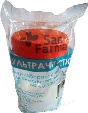 Контейнер для біологічного матеріалу San Farma Ультрачистий лабораторний стерильний, 100 мл