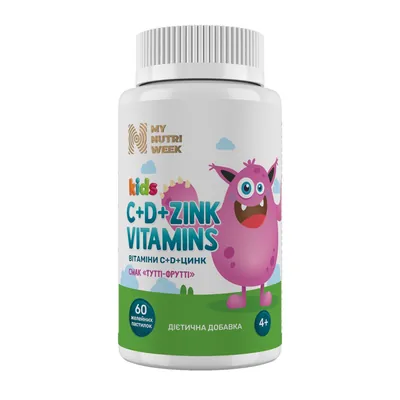 Вітаміни C та D + Цинк My Nutri Week Vitamins C & D + Zinc, 60 желейних пастилок