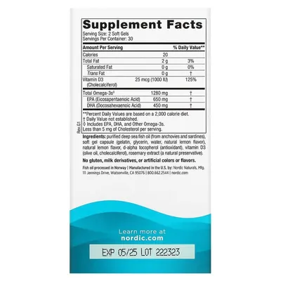 Омега-3+ D3 Nordic Naturals Ultimate Omega-D3 1280 мг/1000 МО, 60 капсул