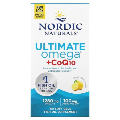 Омега-3+ Коэнзим Q10 Nordic Naturals Ultimate Omega + CoQ10 1280 мг/100 мг, 60 капсул