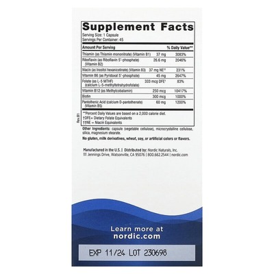 Комплекс витаминов группы B Nordic Naturals Vitamin B Complex, 45 капсул