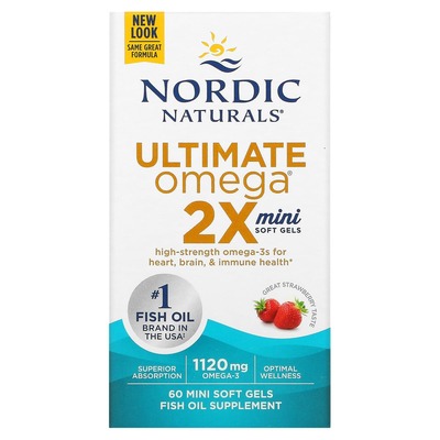 Омега Nordic Naturals Ultimate Omega 2X Mini 1120 мг, клубника, 60 капсул